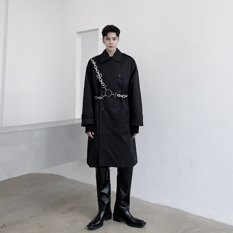 

2020 Chain of Men's Printing Long Straps Double Breasted Jacket Trench Coat Outerwear Stage Clothes Eg2f, 3802