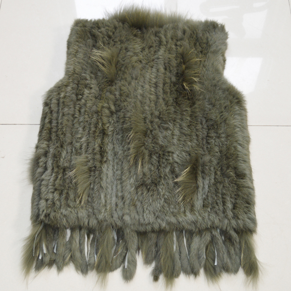 

Hot case female crocheted 100% genuine gilet rabbit real raccoon skin vest, Black