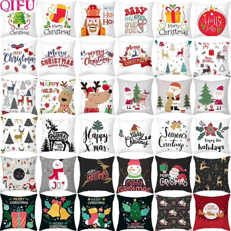 

QIFU White Pillowcase Cushion Cover Merry Christmas Pillowcase Polyester 45x45cm Home Bedroom Decor Hotel Car Seat, Pillowcase 156