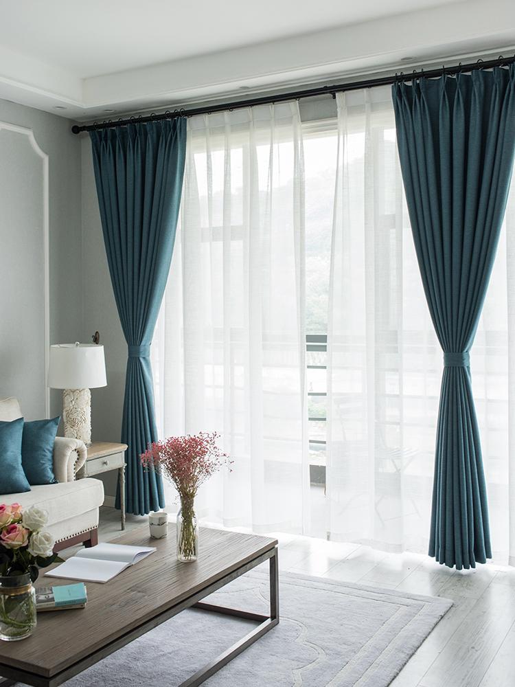 

RZCortinas Blackout Curtains for Living Room Bedroom Luxury Thick Cotton Linen Curtain Solid Blue Grey Drapes Window Home Decor, 1pc blue