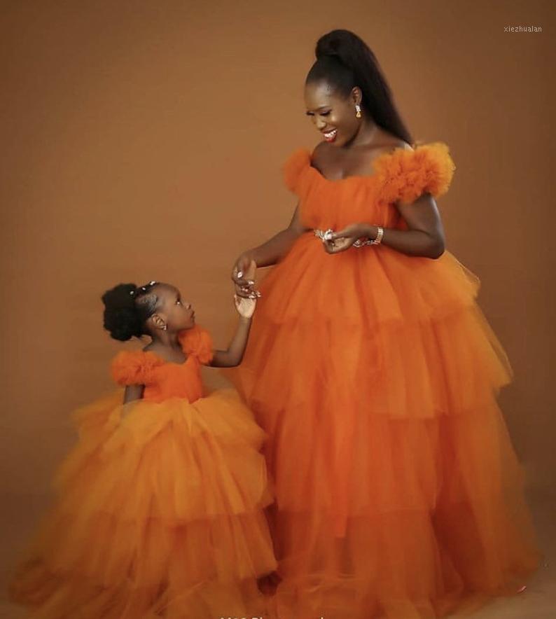

Ball Gown mother and daughter matching dresses puffy tulle birthday party gown for princess photogragh1, Orange