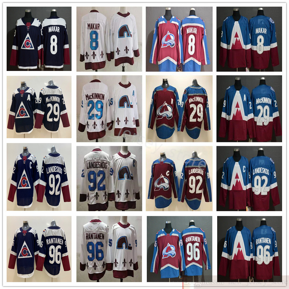 

2021 New Reverse Retro Ice Hockey 29 Nathan MacKinnon Jerseys Stadium Series 8 Cale Makar 19 Joe Sakic 92 Gabriel Landeskog 96 Mikko Rantanen Jersey Red White Blue, Select number on picture