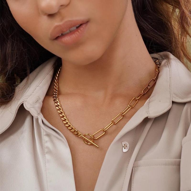 

Mavis Hare DARBY TOGGLE CHAIN NECKLACE Stainless Steel Chunky Chain Choker Necklace Minimalist Steampunk Rock Jewelry