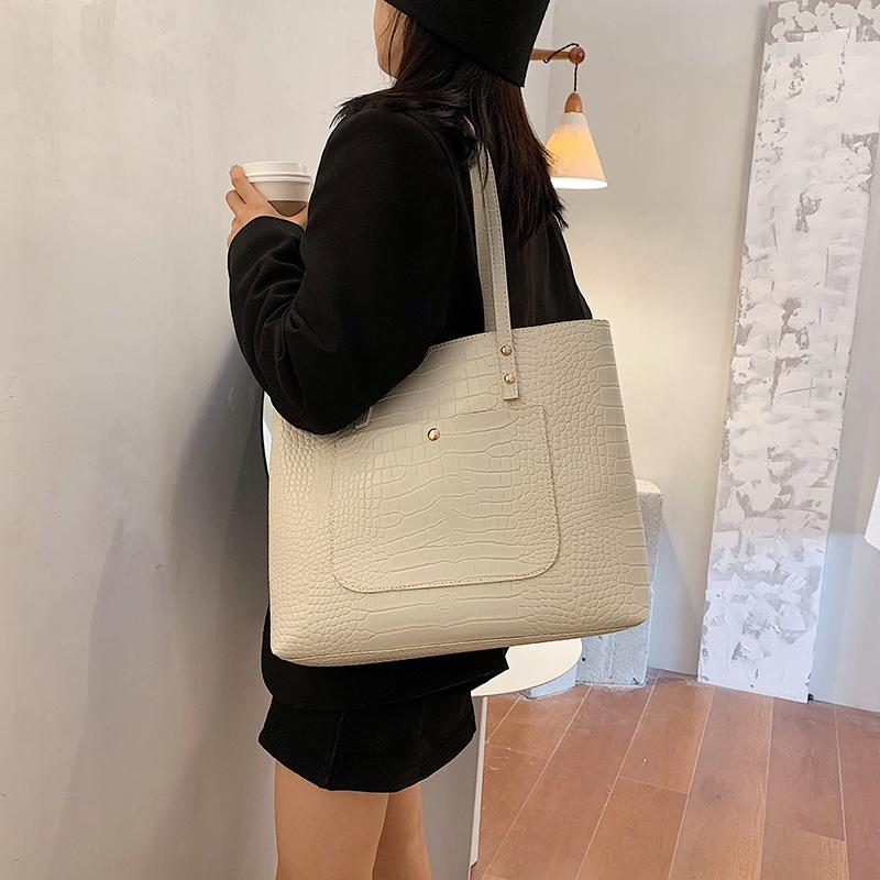 

SFM Women Shoulder Bag 2021 Women Handbag Large Capacity Soft PU Bookbags Ladies Wild Schoolbags, Beige