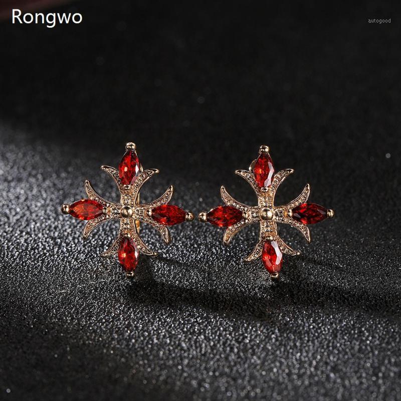 

Stud Natural Zircon Flowers Earring Geometric Golden Metal Red Crystal Luxury Earrings For Woman Jewelry Accessories Gift1