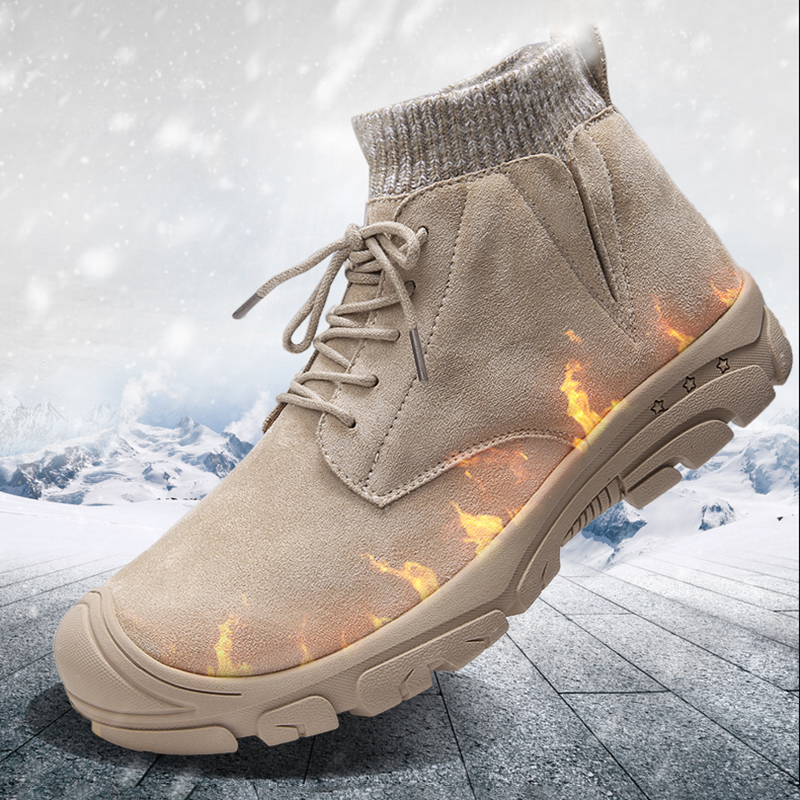 

Men's winter plus size 39-48 Warm shoes, anti-slip snow boots and man-made casual of high quality velvet shoes, Sand color.