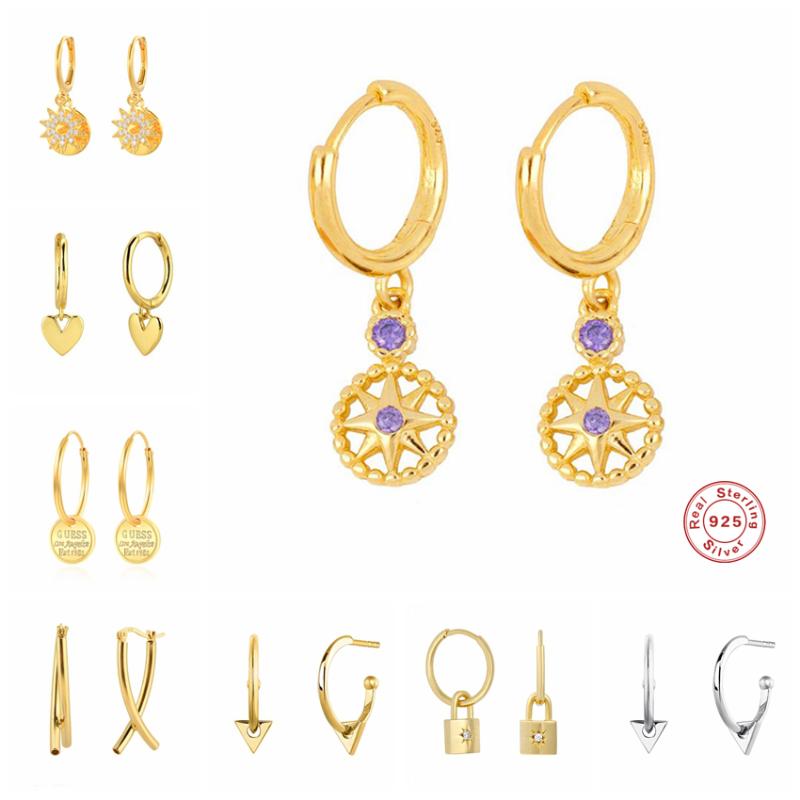 

Dangle & Chandelier BOAKO 925 Sterling Silver Geometric Round Triangle Pendant Drop Earrings For Women Purple Zircon Disc Charm Earring Gift