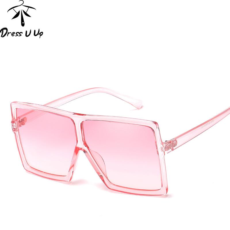 

DRESSUUP Vintage Sunglasses Women Men Brand Designer Square UV400 Sun Glasses Pink Big Frame For Female