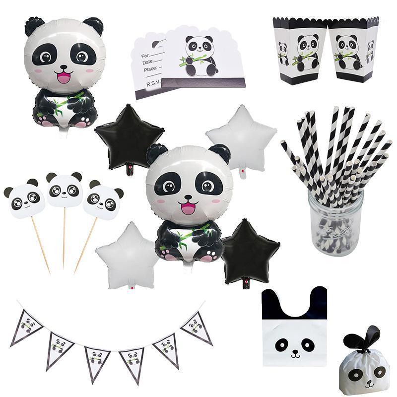 

Cute Panda Foil Balloon Animal Theme Party Supplies Kids Birthday Disposable Tableware Set Balloon Banner Straws Decorations1