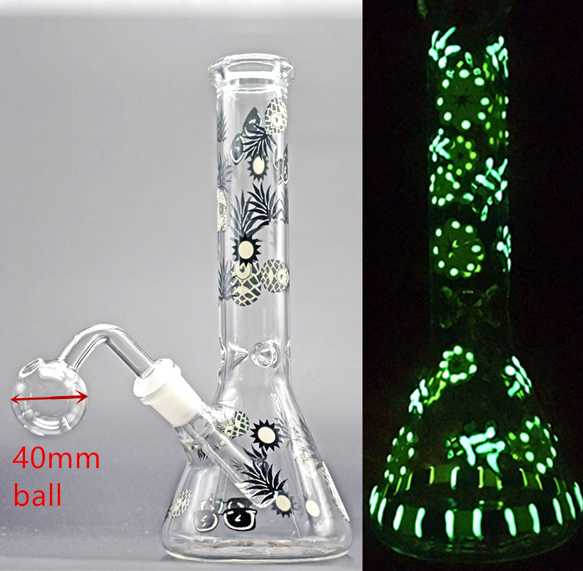

Glow In The Dark Beaker Bong 10.5 inch 14.4mm Glass Water Pipe Dab Oil Rig with downstem and OD 40mm glass oil burner pipe