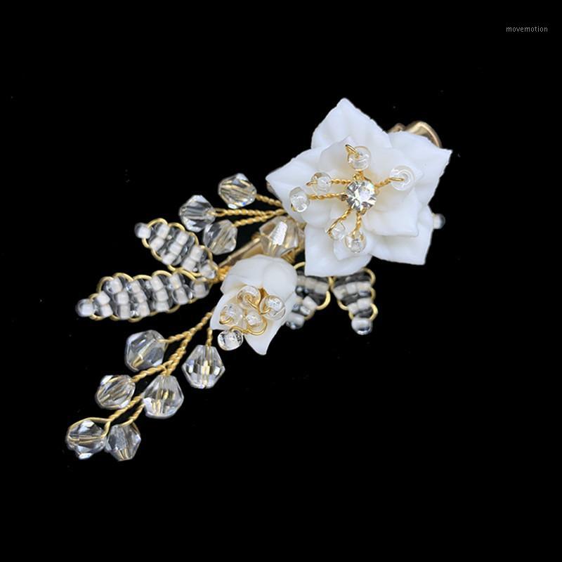 

3 Colors Porcelain Flower Hair Pins Comb Bridal Crystal Rhinestone Hair Clip Wedding Accessories Jewelry RE37251