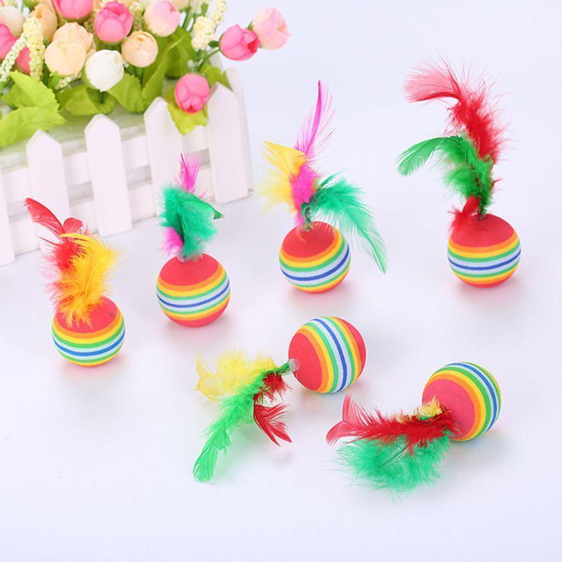 

5pcs Cat Ball Toys With Feather Pets Kitten Teaser Interactive Funny Supply1