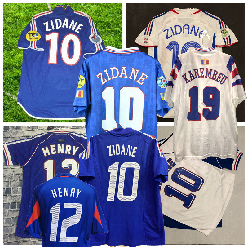 

france 1982 1984 1985 1986 1996 1998 2000 2002 2004 2006 Retro soccer jersey ZIDANE HENRY home away VINTAGE football Sports shirt S-2XL, 2002 home+patch