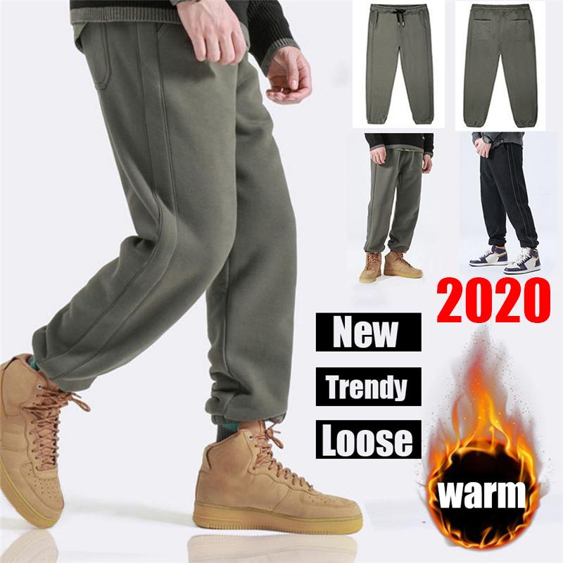 

Joggers Sweatpants Men 2020 Loose Trousers Winter Warm Plus Velvet Thick Pants Male Outdoor Fashion Elastic Waist Workout Pants, Black pants
