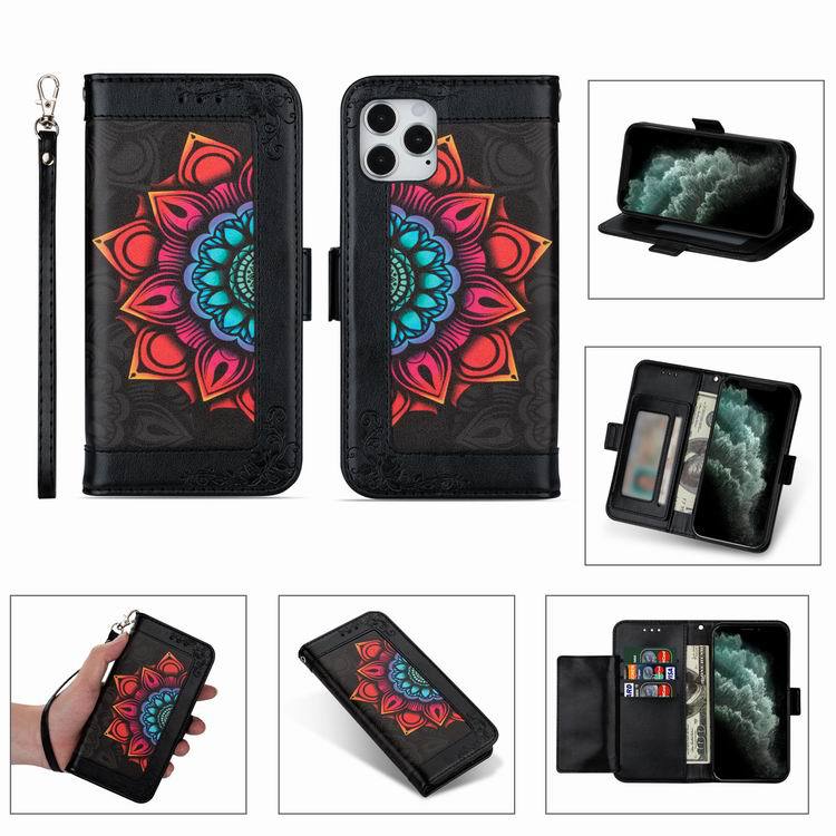 New imprinted Dature flower flip leather wallet stand phone case for iphone 12 11 pro max x xr xs max 6 7 8 plus with photo holder-image-615941005