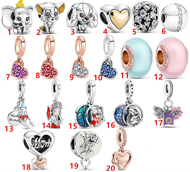 

Genuine 925 Sterling Silver Fit Pandora Bracelet Charms DIY Mother's Day New Glass Beads Dumbo Beads Love Heart Blue Crysta Charm For D, Black