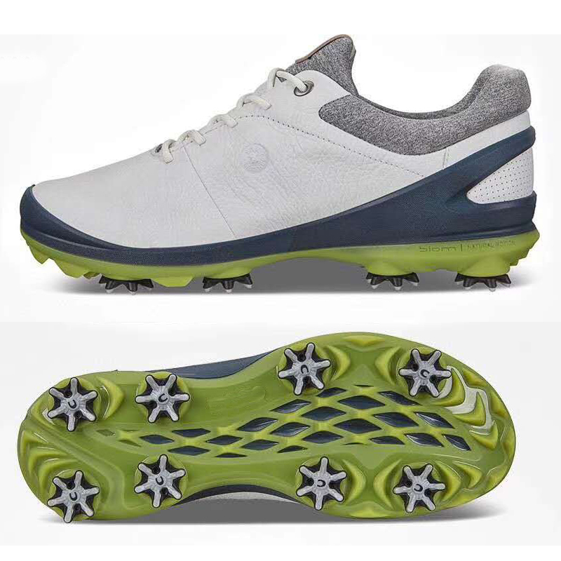 

Professional men's golf genuine leather sports man grand-walking athletics spiked shoes, White.
