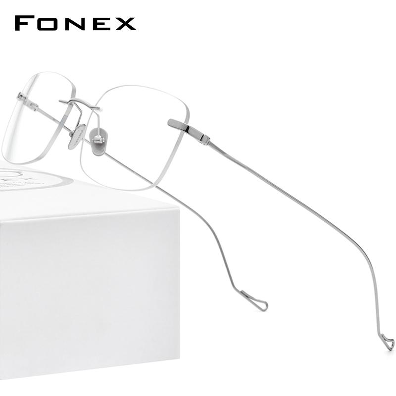 

FONEX Titanium Eyeglasses Men 2020 New Rimless Prescription Square Eyeglasses Women Frameless Myopia Optical Frames Eyewear 8559