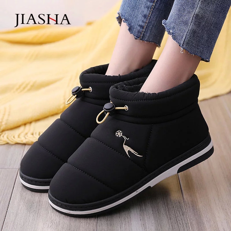 

Winter snow boots women shoes 2020 warm slip on winter boots platform waterproof ankle plush indoor shoes woman plus size #Sr7W, Black