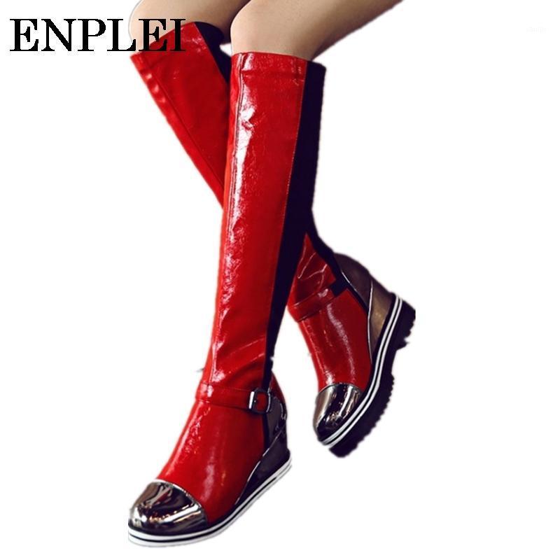 

Enplei Knee High Boots Women Wedge Platform High Boots Ladie Fashion Height Heel Wedge Boot Casual Shoes Female Size 34-431, Brown