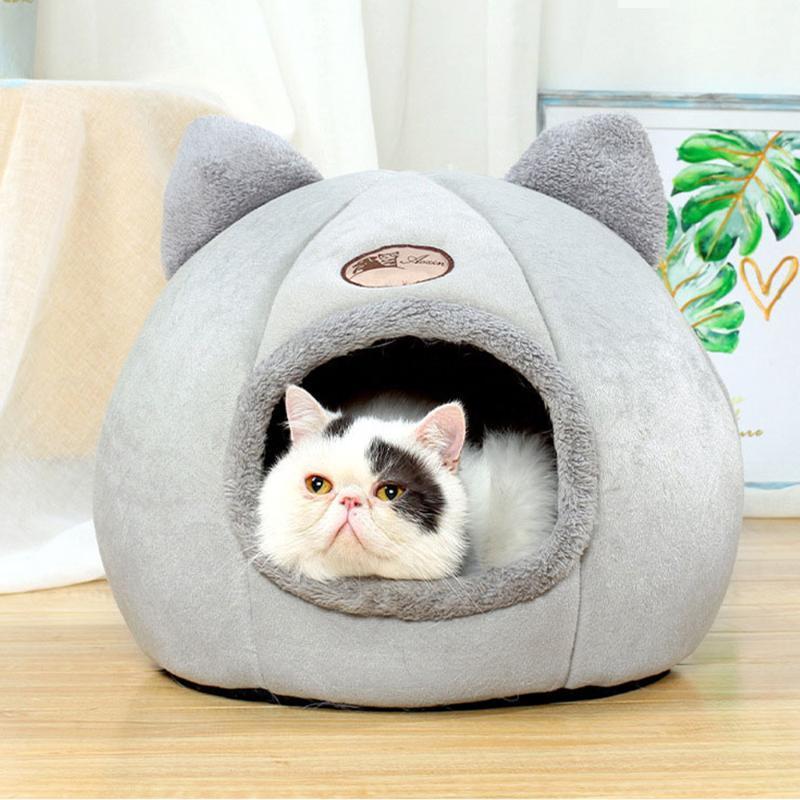

Semi-Enclosed Warm Cat Kennel Cat Cave Bed Cozy Soft Short Plush Dog Bed Self Warming Cuddler Sleeping Washable for Dogs 51