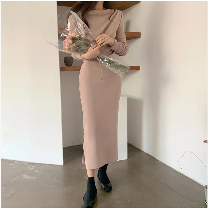 

2021 New Office Lady Party Es Elegant Women Casual Midi Sheath Slim Bodycon Package Hip Spring Mc58, Pink