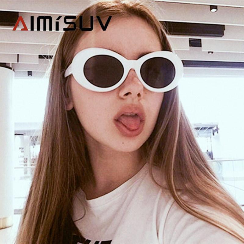 

AIMISUV Kurt Cobai style Oval Fashion Sunglasses Women Vintage Retro Round Frame white Sun glasses Hip Hop Eyewear UV400