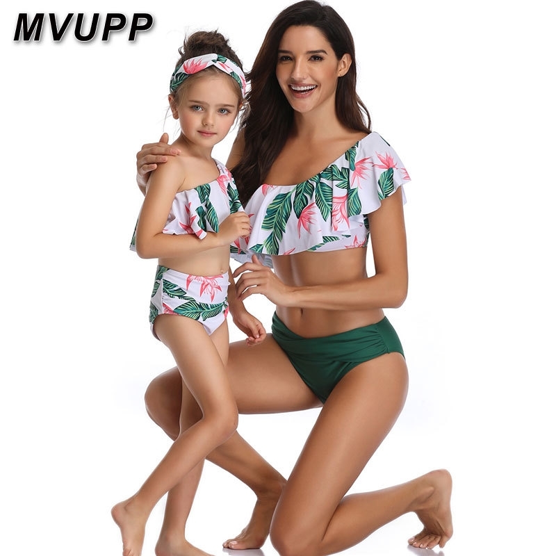 

mother daughter swimsuit family matching outfits swimwear mommy and me clothes mom baby bikini mama look high waist summer Y200713, Color 5
