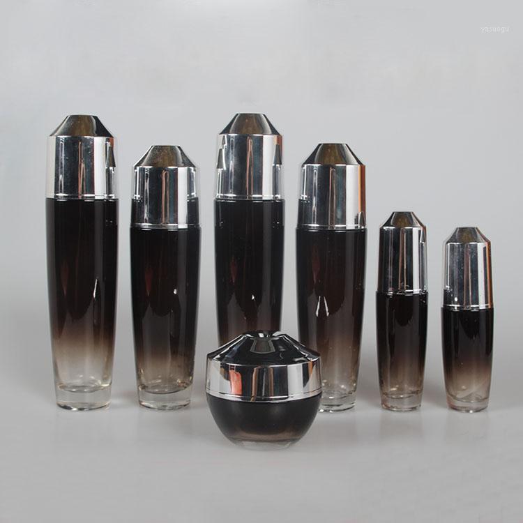 

10pcs Elegant Coffee Gradient Glass Lotion Pump Bottle,High Grade Facial Cream Jar With Silver Cap,DIY Makeup Tool Free Shipping1