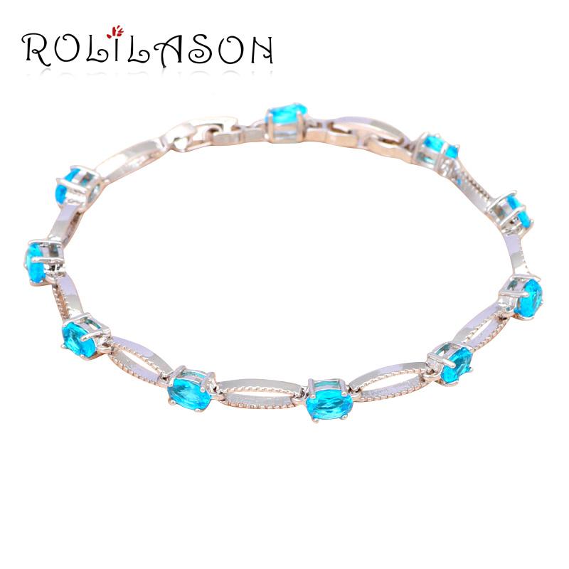 

ROLILASON Wholesale Retail Cubic Zircon Party Items Silver Charm Bracelets Sky Blue Crystal wedding Fashion Jewelry TBS964