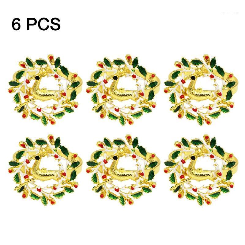 

6PCS Christmas Wreath Deer Alloy Napkin Buckle Gold DIY Table Decorations1