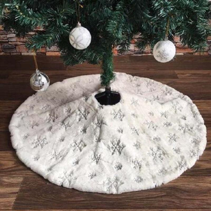 

90/122cm White Flannel Embroidered Snowflake Christmas Tree Skirt Christmas New Year Home Decoration Tool1