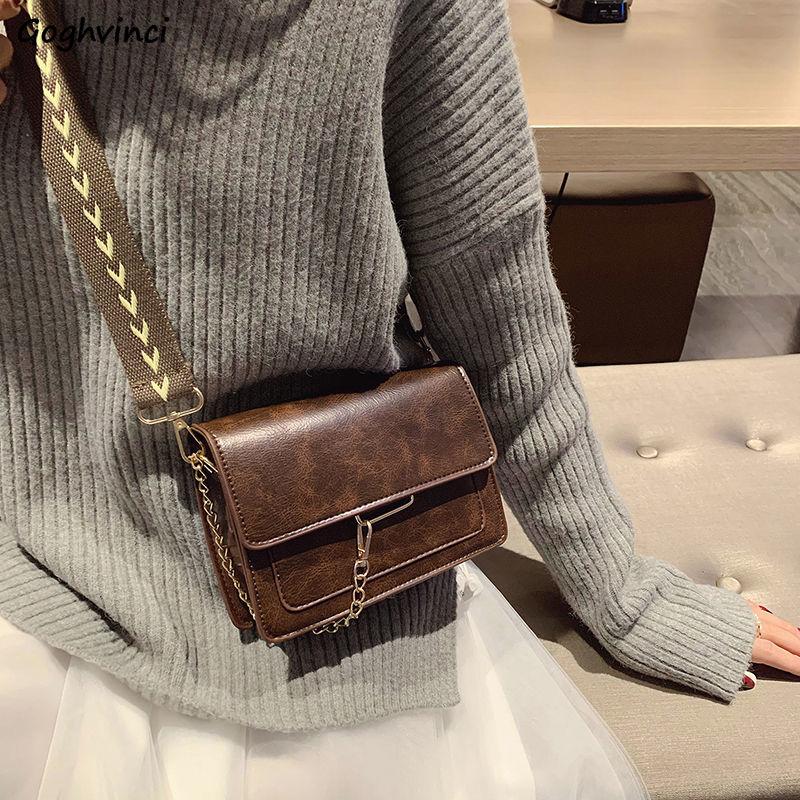 

Shoulder Bags Women PU Leather Retro Chain Design Bag Strap Cross-body Vintage Trendy Handbags Ladies Shopping Stylish Flap-bag, Black