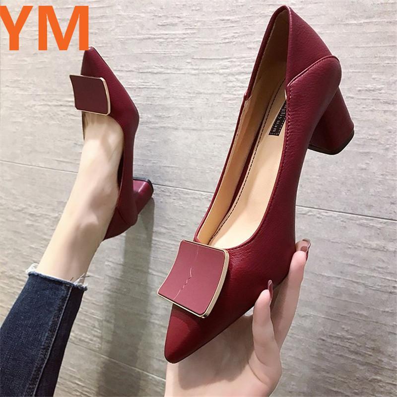 

Spring Wine Red Work Shoes Pointed Toe Pumps Chunky Heels Sexy Professional Women's Single Shoes Classic High Heels Womens1, Beige