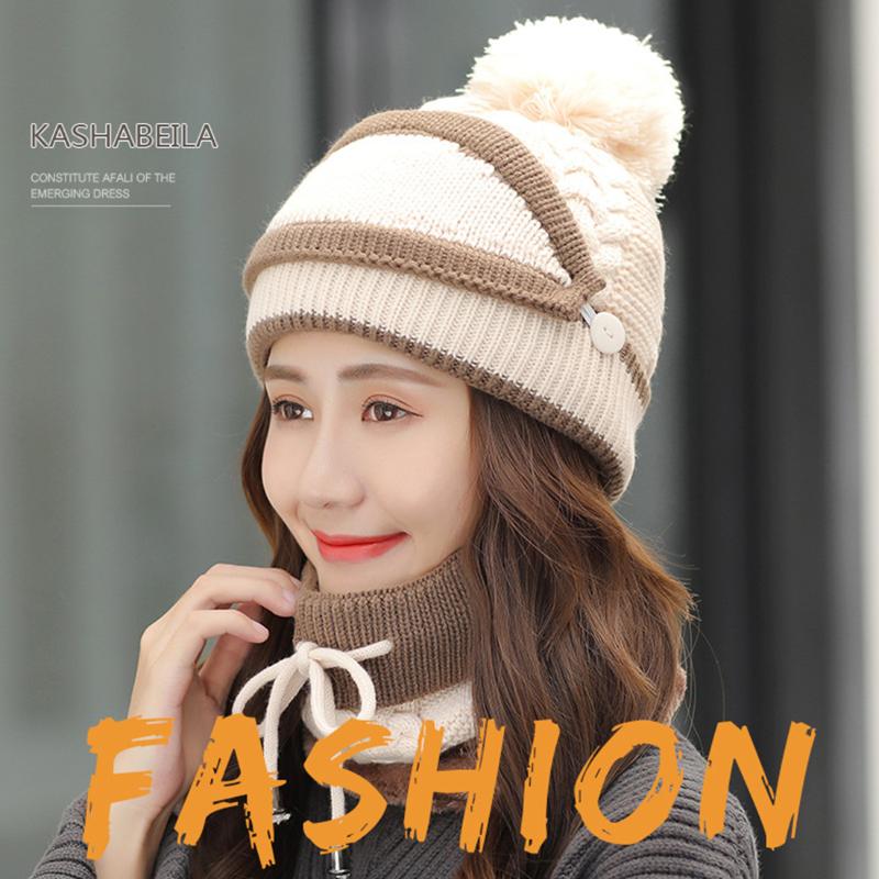 

2020 New 4 Pieces Set Women Knitted Hat Scarf Cap/ Neck Warmer /Touch Screen Ski Gloves Girls Skullies Beanies Warm Fleece Caps, Navy