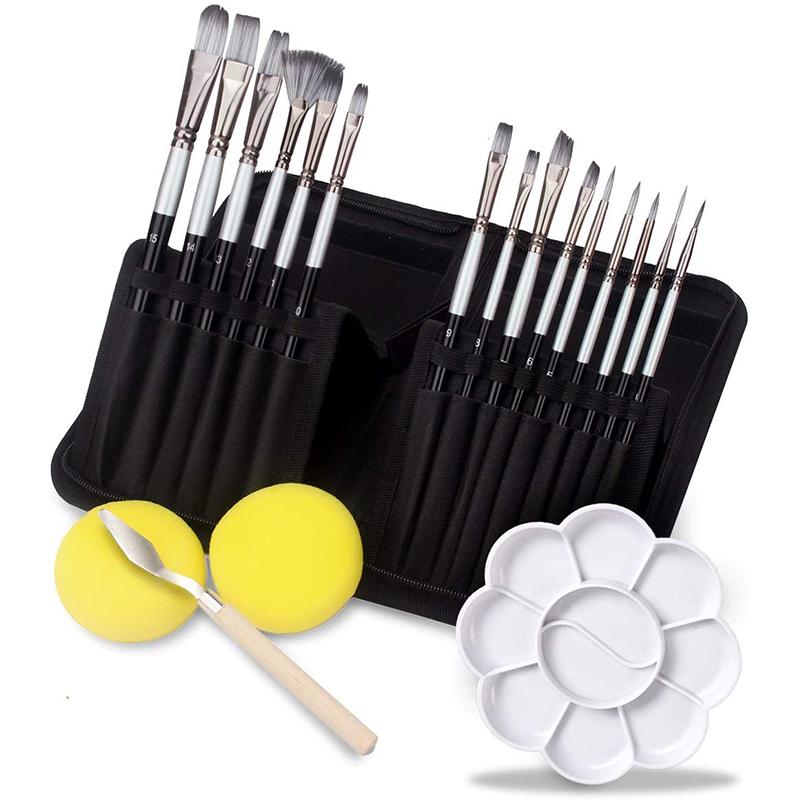 

Paint Brush Set 15 PCS Brushes with Palette Knife and 2 Sponges. for Acrylic, Oil, Watercolor and Gouache Painting