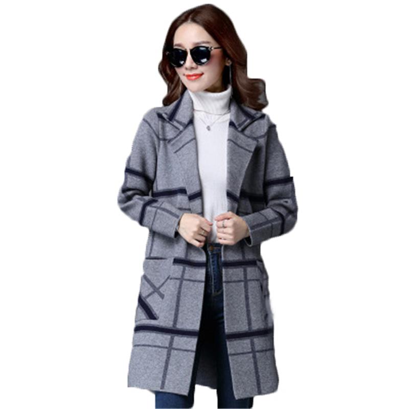 

New Winter Women Large Size Woolen Coat Casual Plaid Woolen coat female Turn down Coallar Long Sleeve wool Cardigan D892, Black