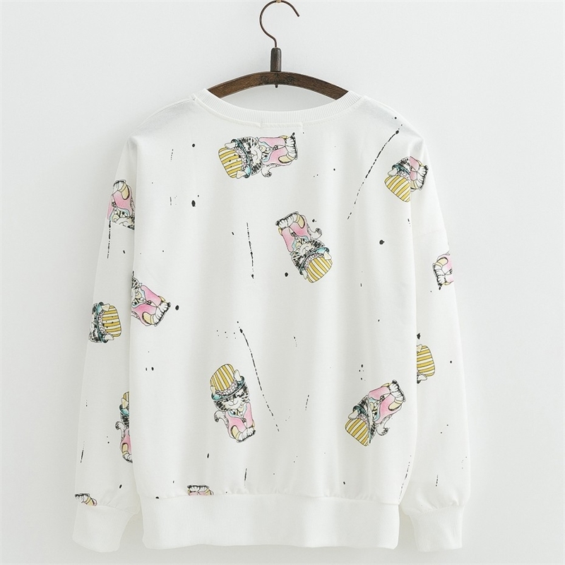 

JKKUCOCO Funny Cartoon pink Lion Print Women Cotton Hoodies Batwing Sleeve Loose Sweatshirts Women Thin Casual Pullovers S M  201202, White