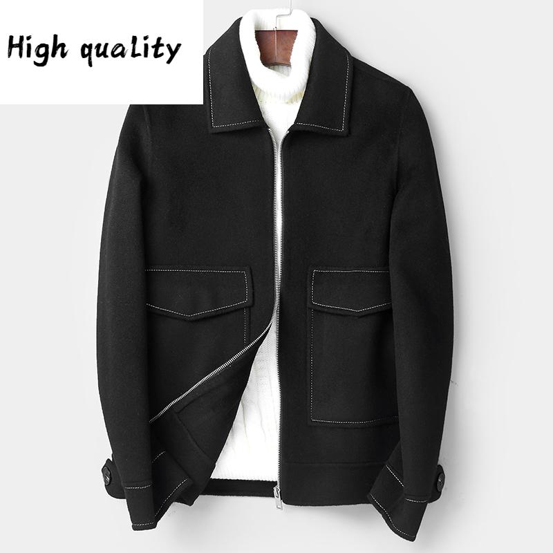 

Autumn Spring Wool Coat Men Fashion Short Handmade Man Jacket Double-sided Woolen Mens Overcoat Coats, Black