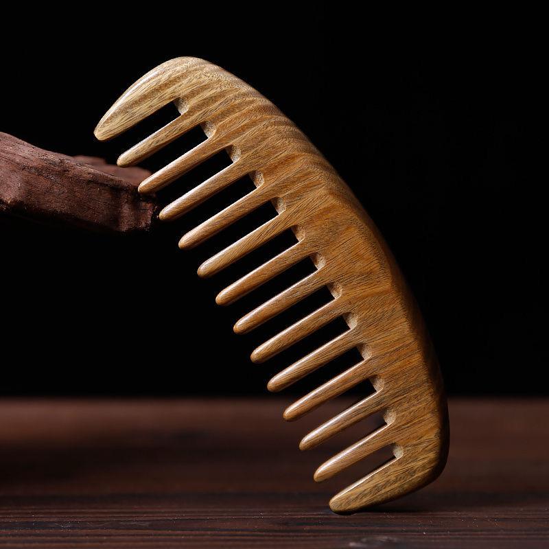 

Free Shipping Natural green sandalwood comb anti-static household wide tooth comb massage curling