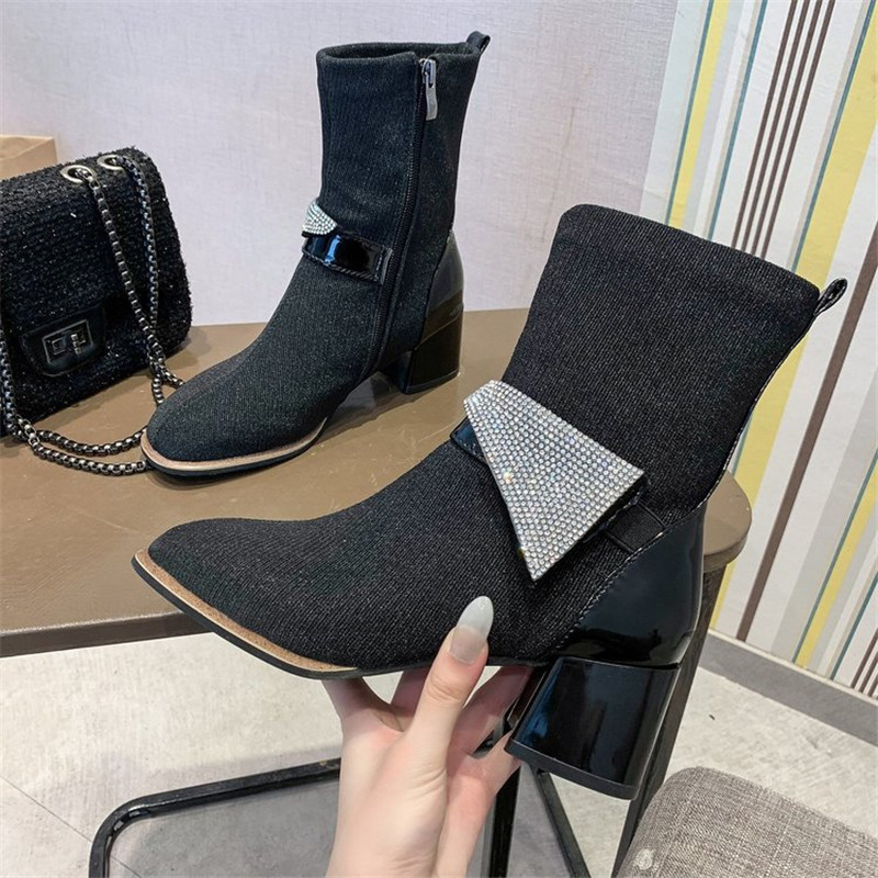 

2021 New Zip for Women Spring Fall Chamois Shoes Anti-slip-resistant to Wear Short Fashion Western Boots K0SK, Black