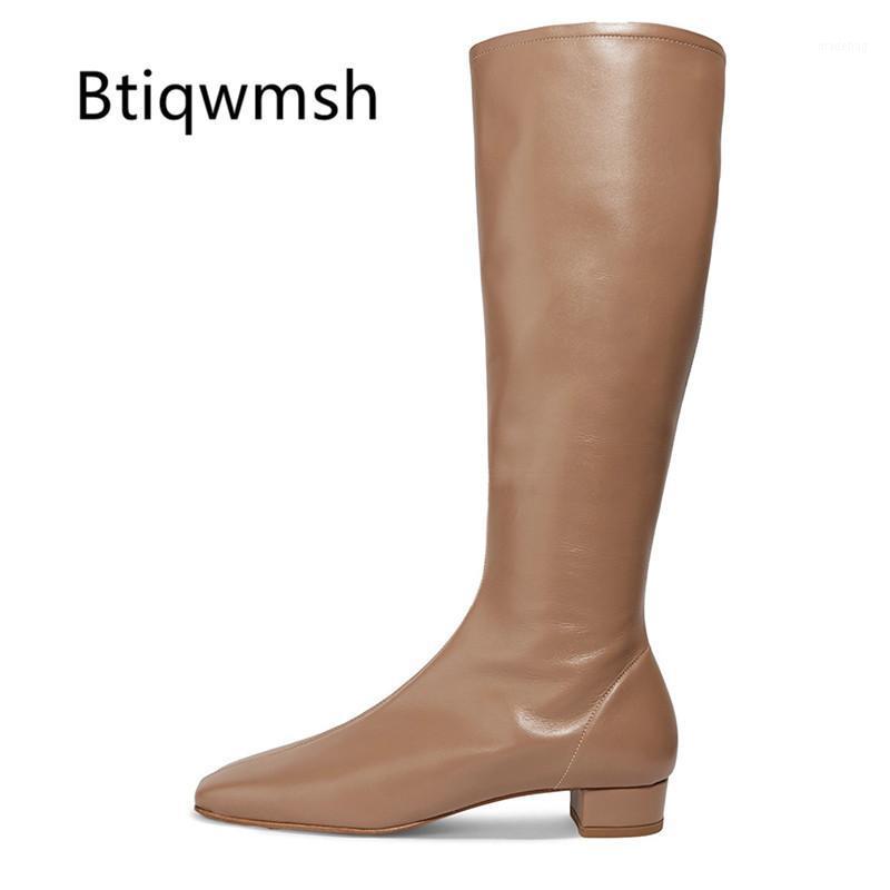 

Beige Leather Knee Boots Women Pointed Toe Soft Leather Low Heel Boots Female Fashion Long1