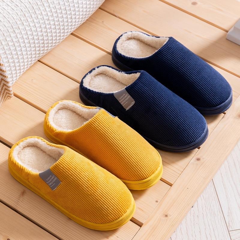 

Men's SLipper Solid Color Autumn And Winter Home Slipper For Men Warm Indoor Beadroom Slides Men Stripe Cotton Slippers NEW, Navy blue