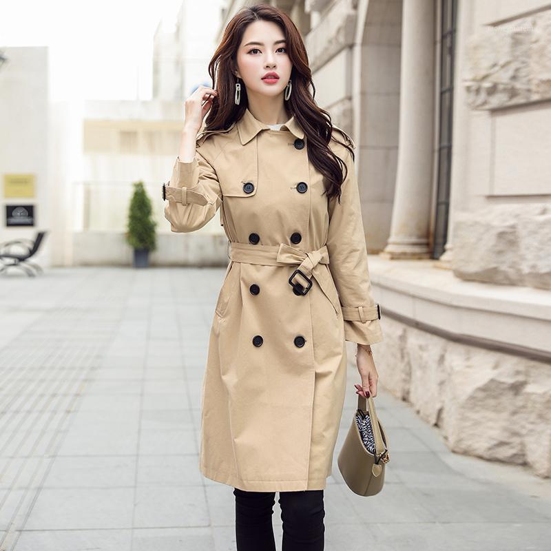 

Ailegogo New Spring Long Trench Coat Women Casual Slim Double Breasted Epaulet -2XL Coat Female Tops Clothing1, Khaki
