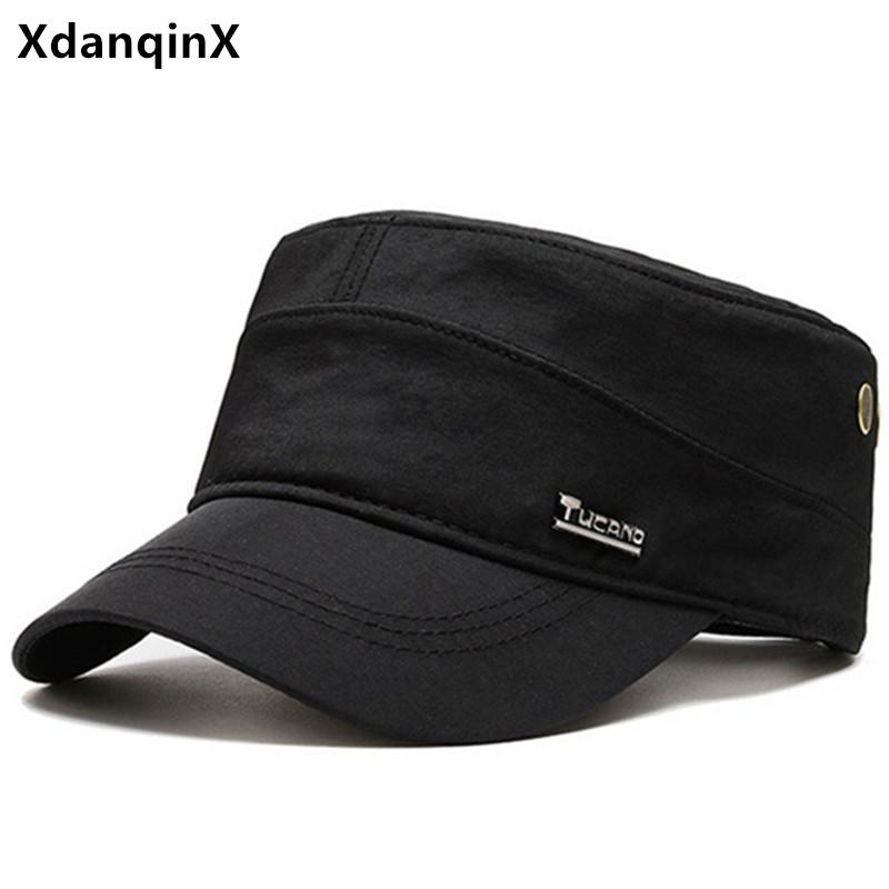 

XdanqinX 2021 Spring Autumn New Men Flat Cap Army Hat Simple Fashion Sports Cap Snapback Adjustable Size Tongue, Black