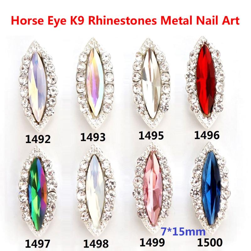 

50pcs 7*15mm K9 Quality Glass Crystal Clear AB Horse Eye Glitter Metal Nail Art Rhinestone Manicure Tips 3D Nail Art Decorations