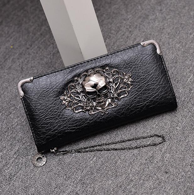 

women handbag street trend punk long wallet personalized rivet men and women wallets Casual chain decorative leather wrist long wallet, Blue3(boutique box)