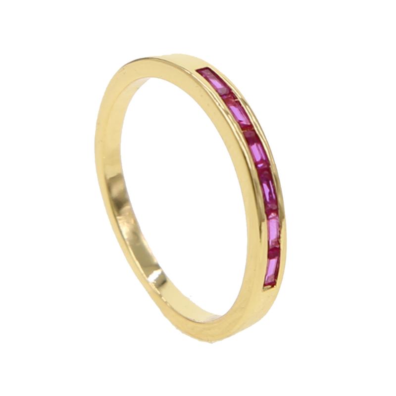 

gold color plated simple band cz ring for women bezel set baguette red cubic zirconia paved delicate tiny stacking rings