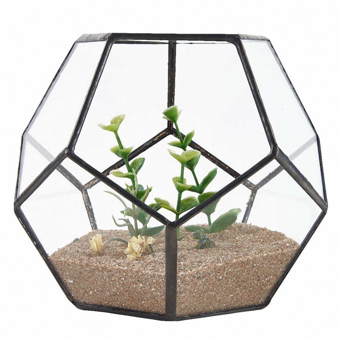 

Hot Sale Black Glass Pentagon Geometric Terrarium Container Window Sill Decor Flower Pot Balcony Planter Diy Display Box Y200723