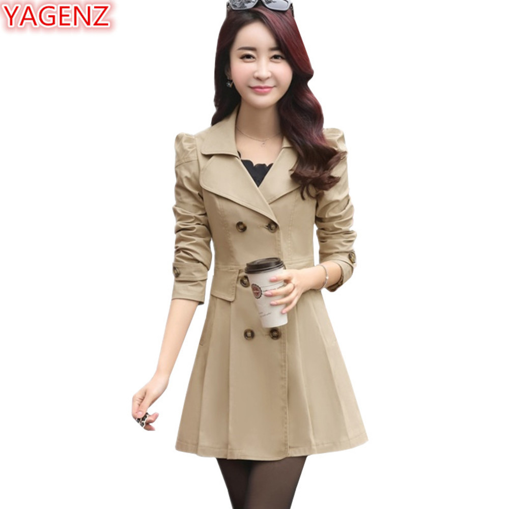

YAGENZ Spring Autumn Trench Coats For Women Slim Wild Medium length Female Windbreaker Coat Double-breasted Tops Casual style548, Brick red